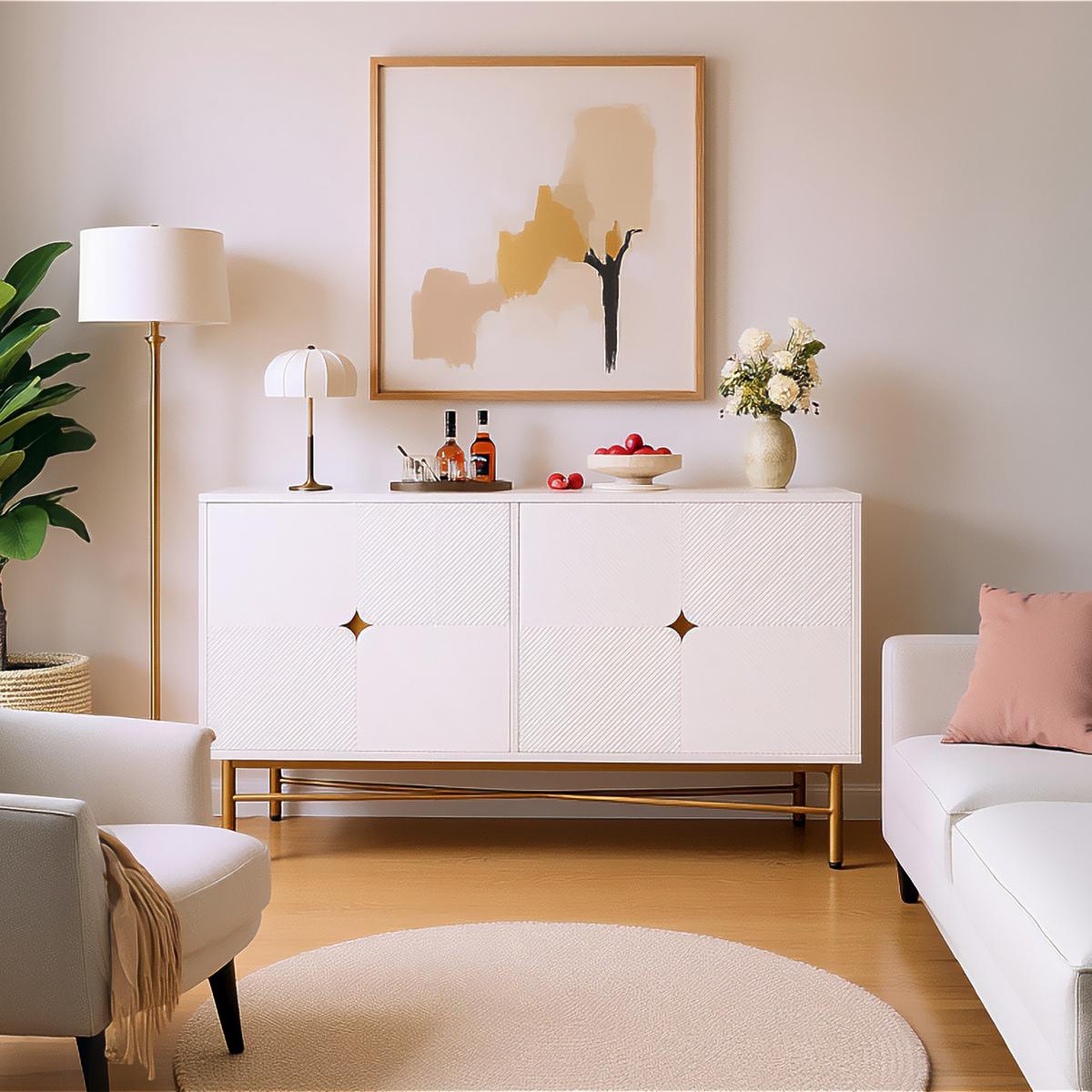 SIDEBOARD weiß & gold, erhabene textur & 4 türen - Weiß, Holzwerkstoff (160/82/40cm) - Urban Meuble