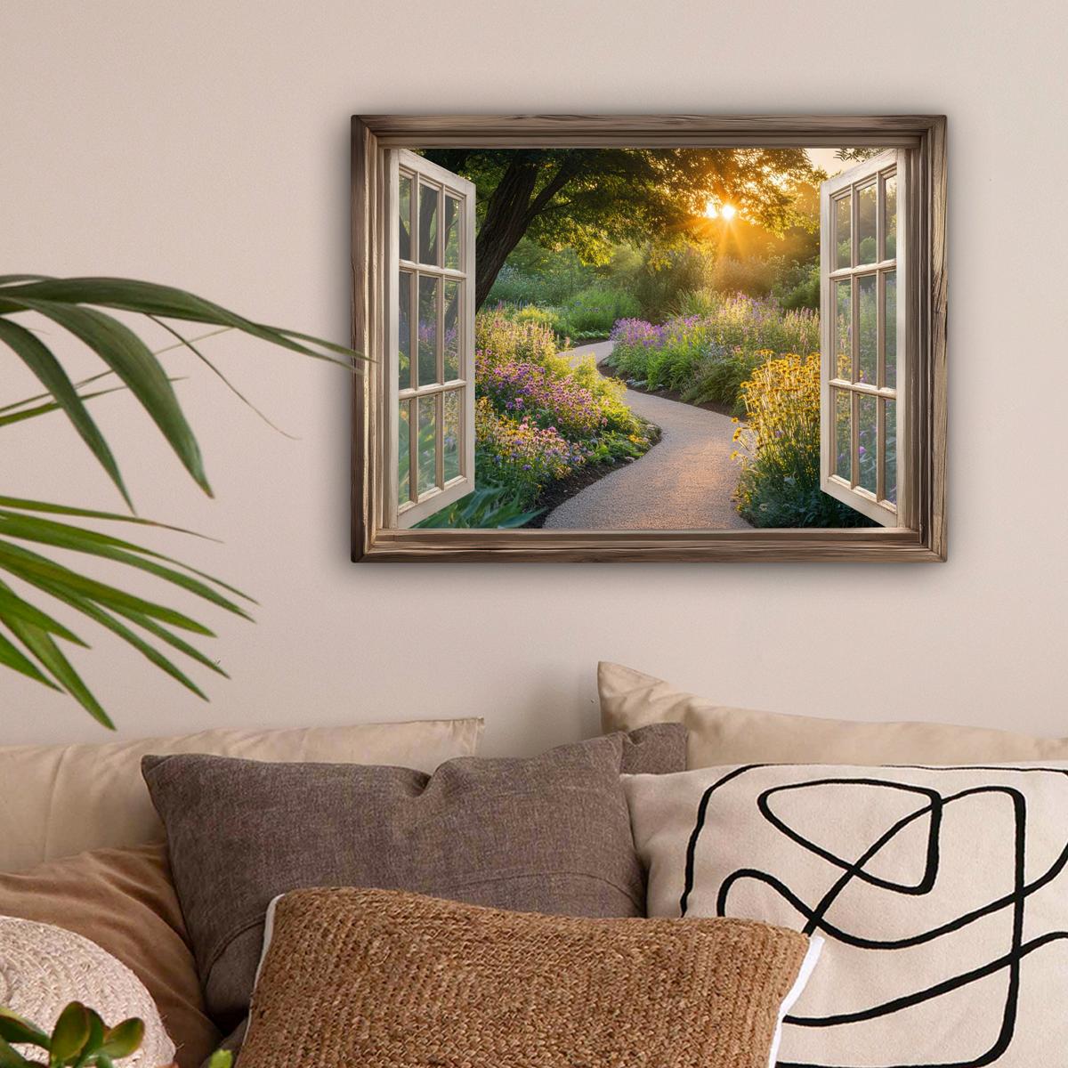 LEINWANDBILD Aussicht - Blumen - Natur - Sonne - Weg Wandbild 40x30 cm - Hellgelb, Textil (40/30cm) - MuchoWow
