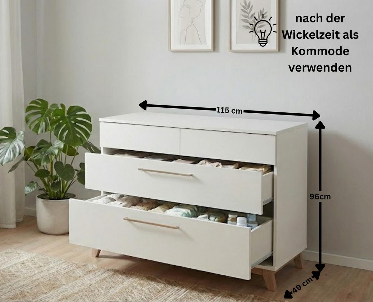 WICKELKOMMODE LINA Soft-Close / Push-to-open - Walnussfarben/Weiß, Holz/Holzwerkstoff (115/96/77cm) - arthur berndt