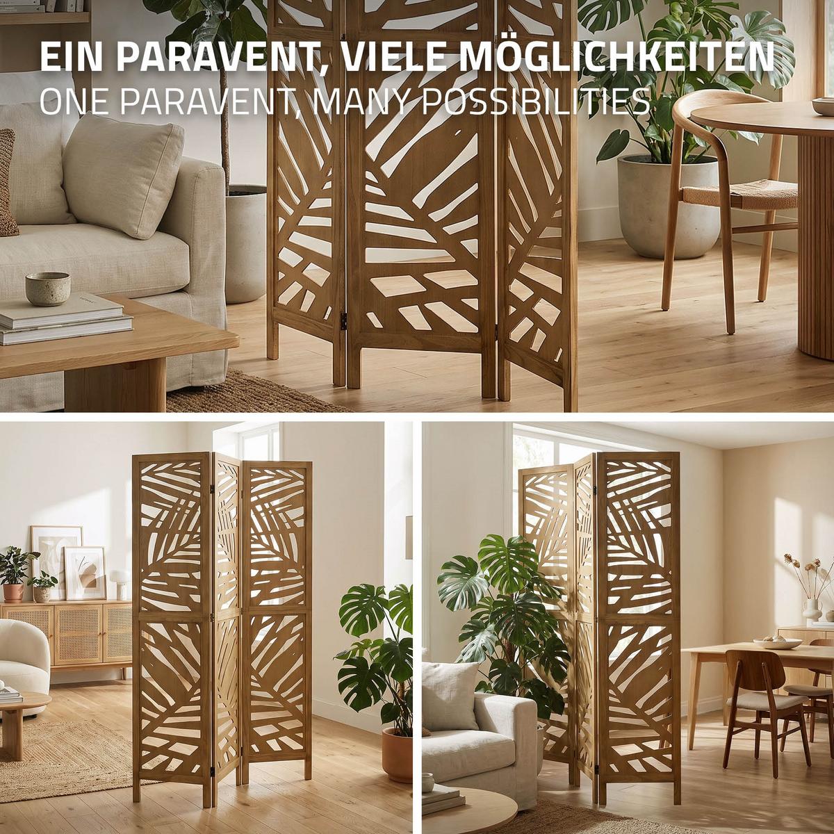 PARAVENT 3 teilig Kyoto 170x121 cm Natur aus Holz - Braun, Holz (121/170/2cm) - ML-DESIGN