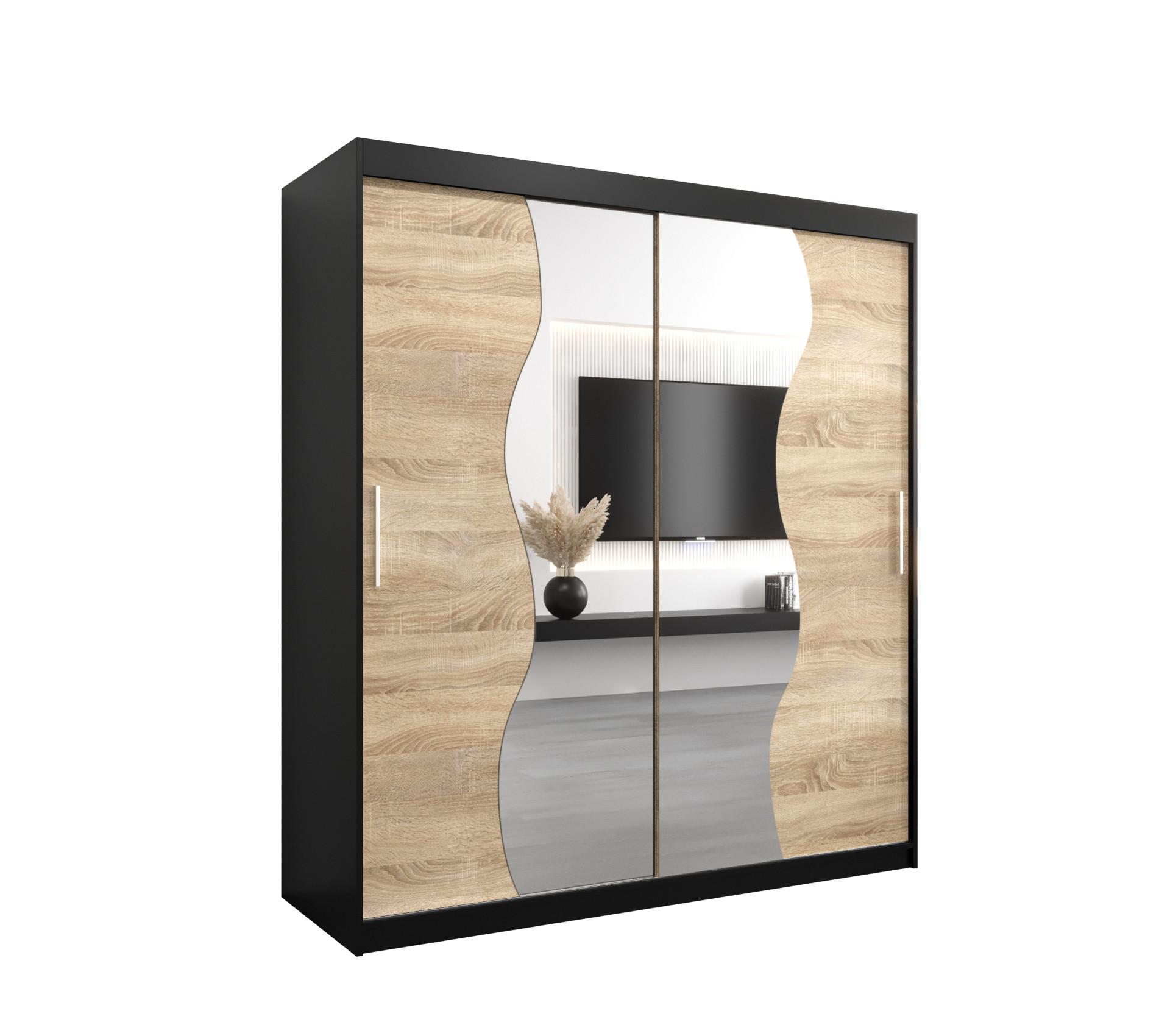 SCHWEBETÜRENSCHRANK 200/180/62 2-türig - Silberfarben/Schwarz, Holz/Kunststoff (180/200/62cm) - MÖBEL KRYSPOL