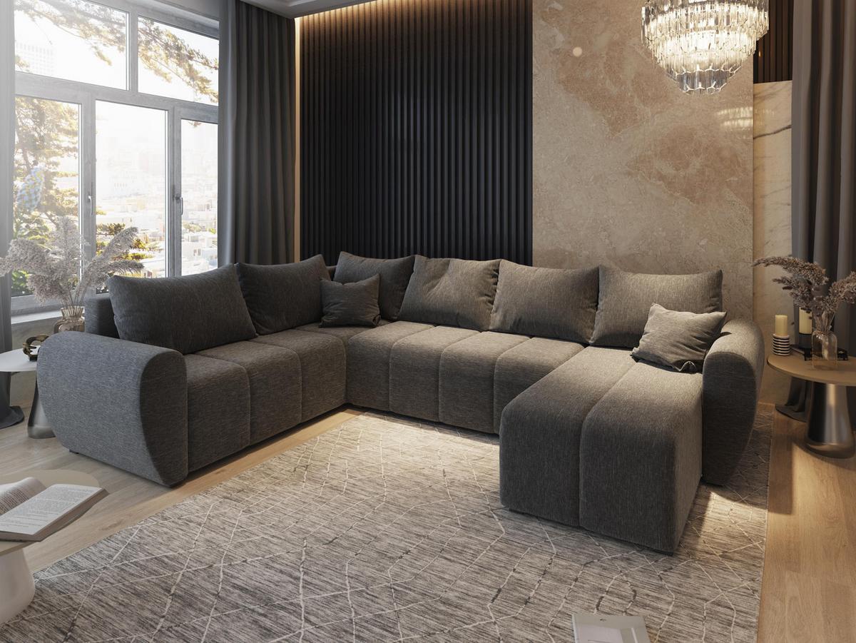 WOHNLANDSCHAFT MADISON XL L-S Grau Dünner Stoff mit Schlaffunktion - Schwarz/Grau, Holz/Kunststoff (303/82/208cm) - MASSENO