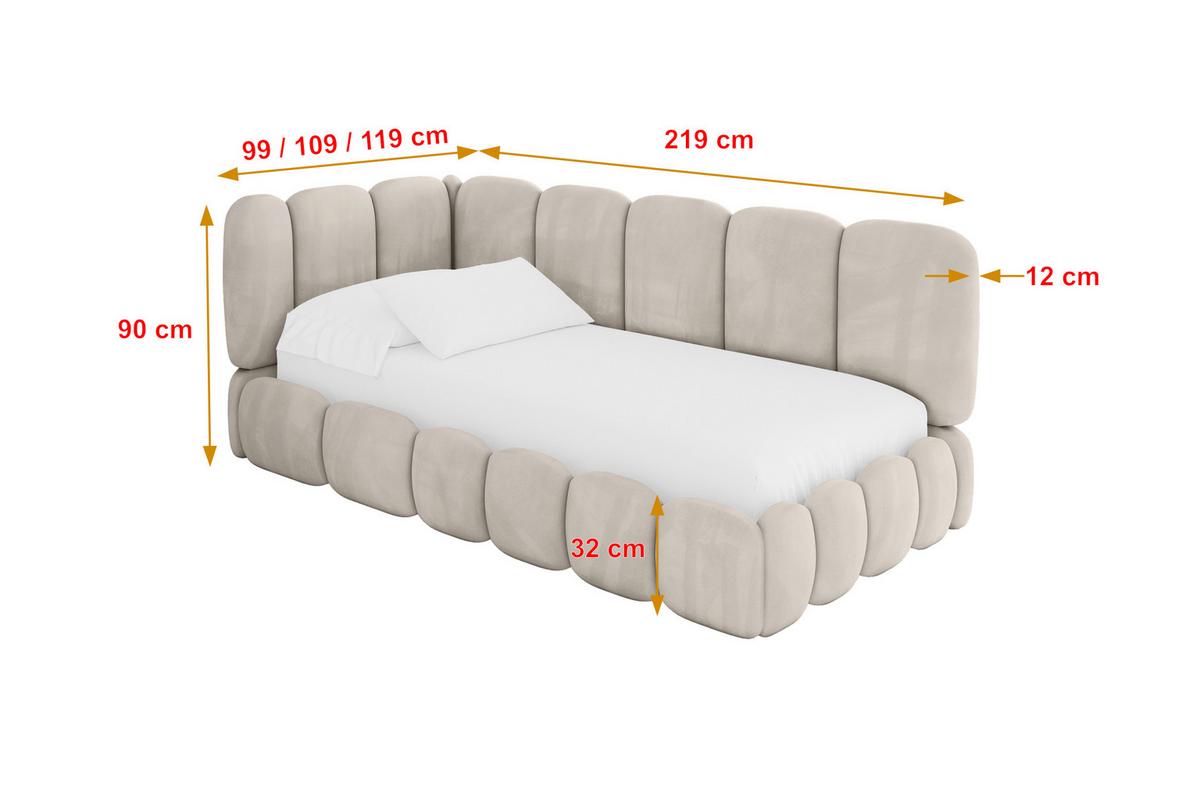 EINZELLBETT Jugendbett mit Bettkasten, Rechts - AVRY 80x200 Beige - Sandfarben, Holzwerkstoff/Textil (80/200cm) - ALTDECOR