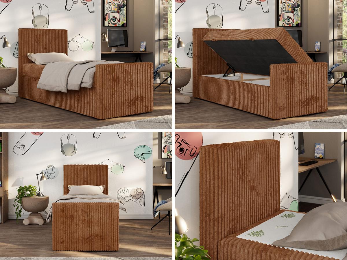JUGENDBETT TILIO DUO 90/200 - Orange Cord - H3 - Links Seite - Orange, Textil (90/200cm) - MKS
