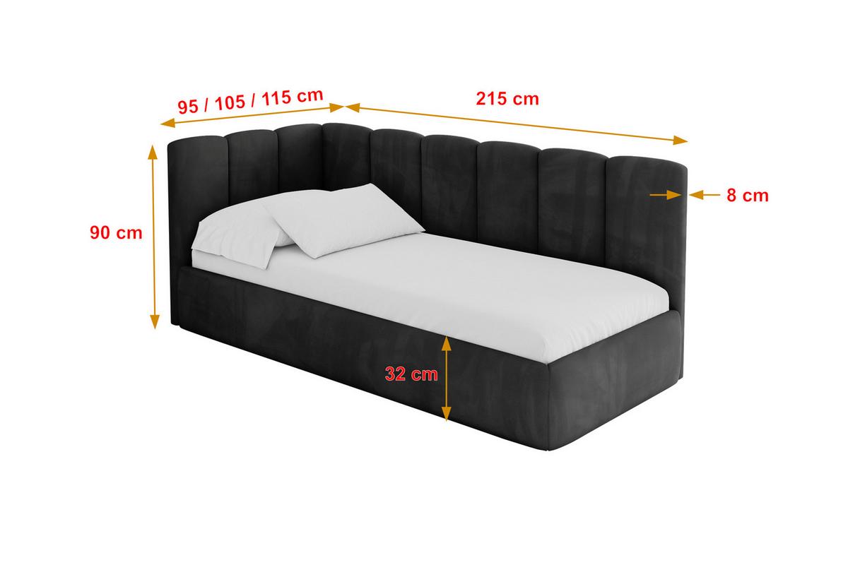 EINZELLBETT Jugendbett mit Bettkasten, Rechts - DEXY 80x200 Schwarz - Anthrazit, Holzwerkstoff/Textil (80/200cm) - ALTDECOR