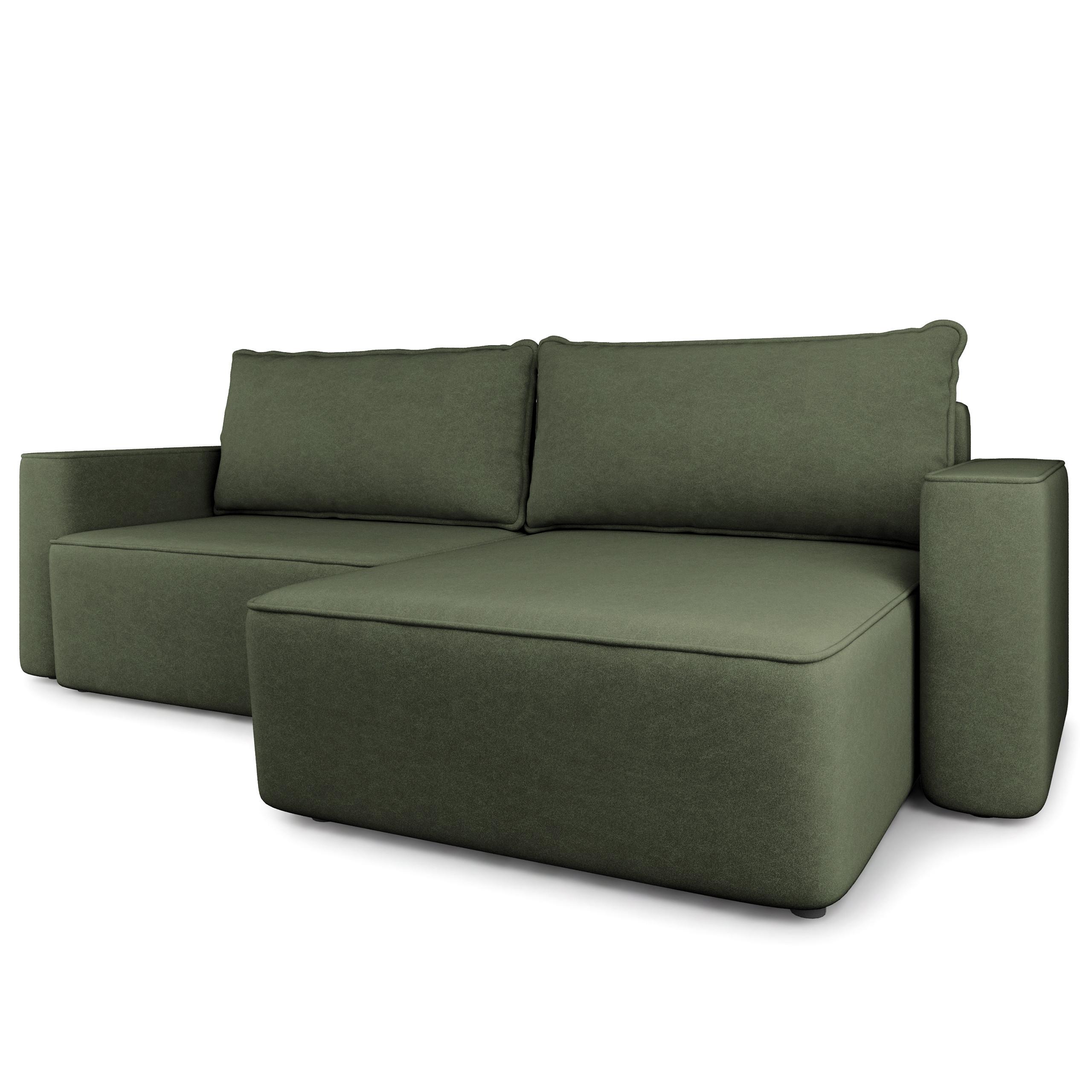 ECKSOFA BELISE CL Olivgrün Veloursstoff mit Schlaffunktion - Olivgrün, Holz/Textil (252/162cm) - MASSENO