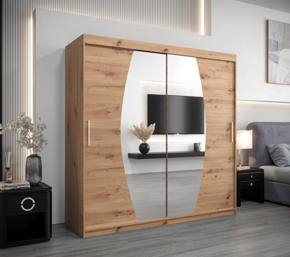 SCHWEBETÜRENSCHRANK 200/200/62 2-türig - Silberfarben/Eiche Artisan, Holz/Kunststoff (200/200/62cm) - MÖBEL KRYSPOL