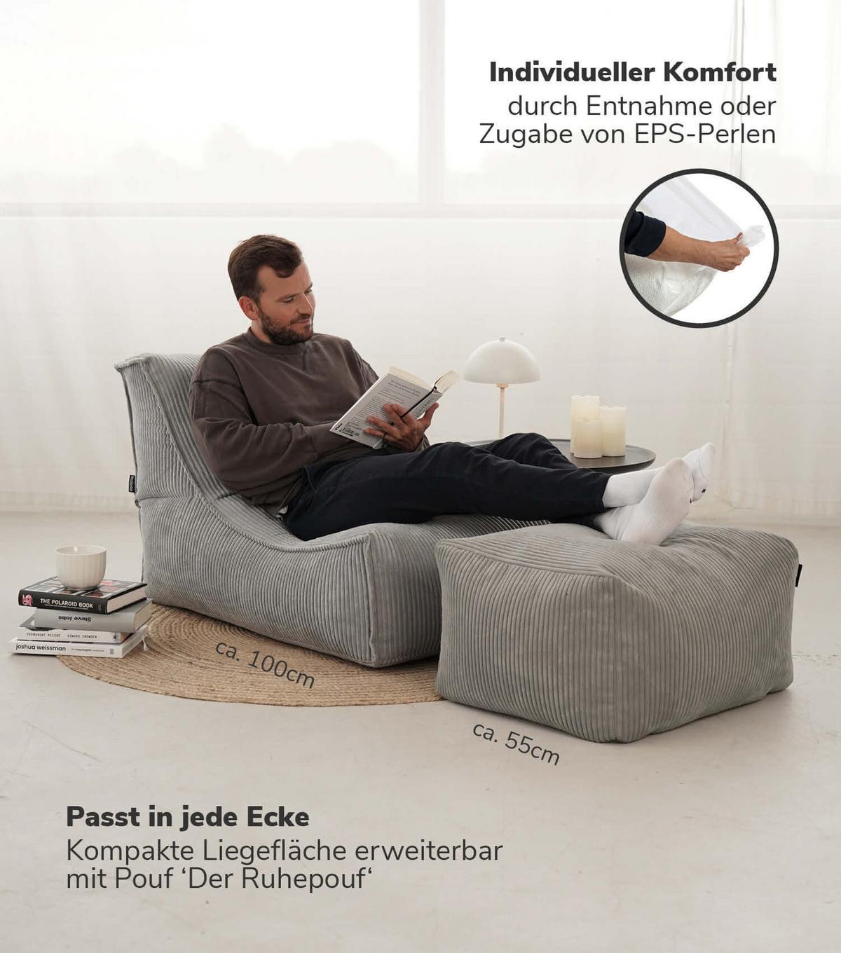 SITZSACK Cord Doze mit Hocker - Grau, Textil (60/65/95cm) - Mokebo