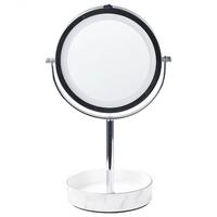 KOSMETIKSPIEGEL silber/weiß mit LED-Beleuchtung 20 cm Savoie - Silberfarben/Weiß, Metall (20/34/15cm) - Beliani