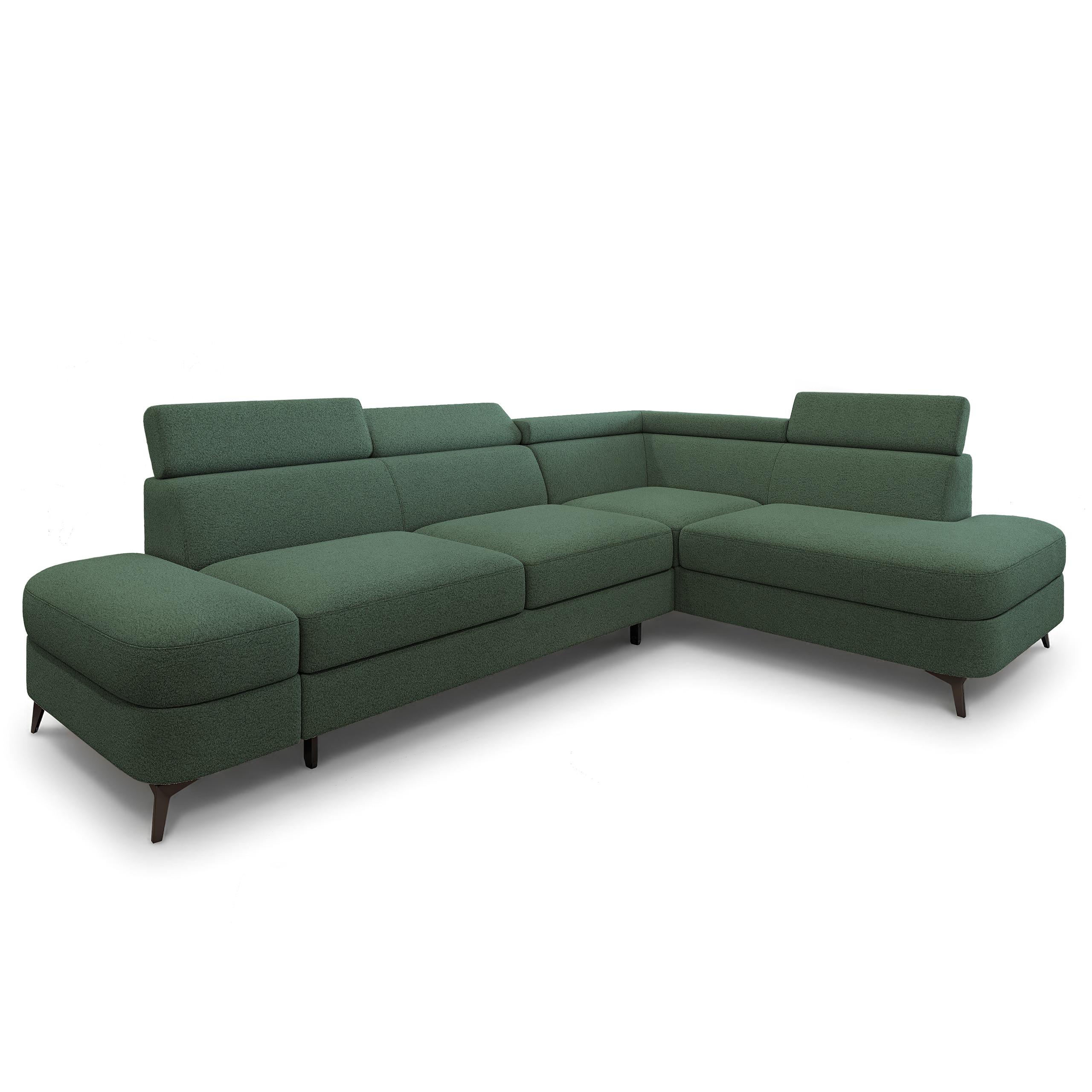 ECKSOFA AVISE Q R-S Grün Boucle-Stoff mit Schlaffunktion - Grün, Holzwerkstoff/Textil (268/195cm) - MASSENO