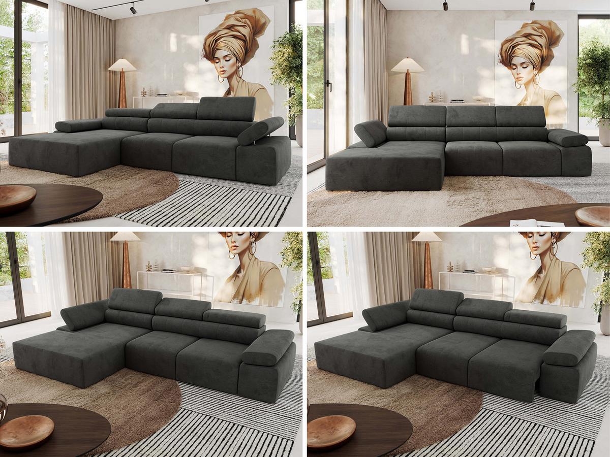 ECKSOFA RILASSO L Dunkelgrau Velvet - links - Dunkelgrau/Schwarz, Kunststoff/Textil (296/174cm) - MKS