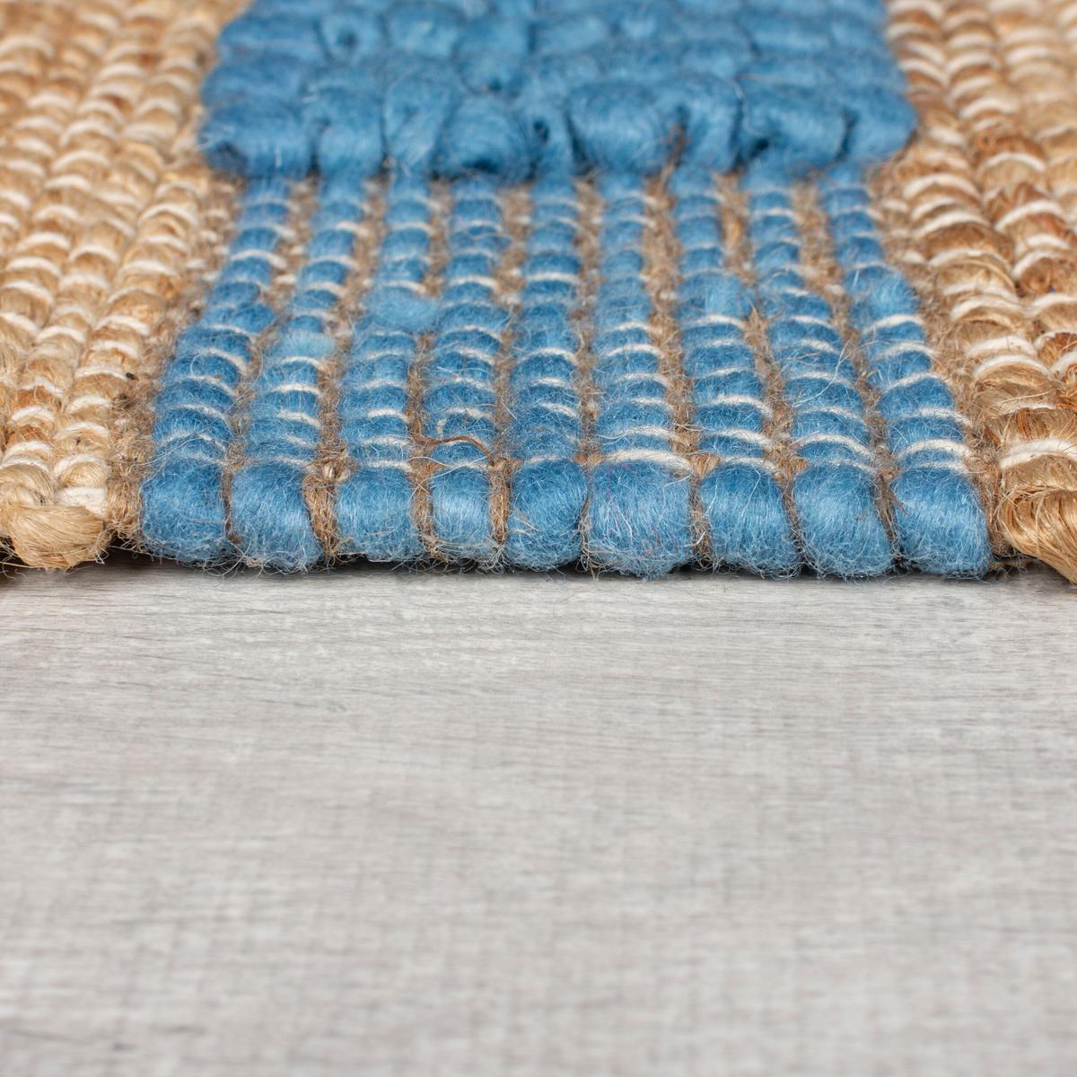 JUTETEPPICH handgewebt mit Fransen WHARFE, im Ethno-Stil, Natur-Blau, 120 x 170 cm - Blau, Textil (170/120cm) - KADIMA DESIGN