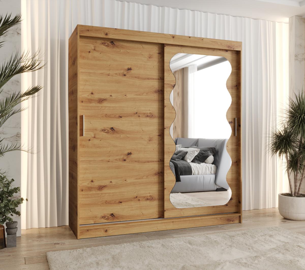SCHIEBETÜRENSCHRANK mit Spiegel SPOTI 200/180/62 2-türig - Silberfarben/Eiche Artisan, Holz (180/200/62cm) - MÖBEL KRYSPOL
