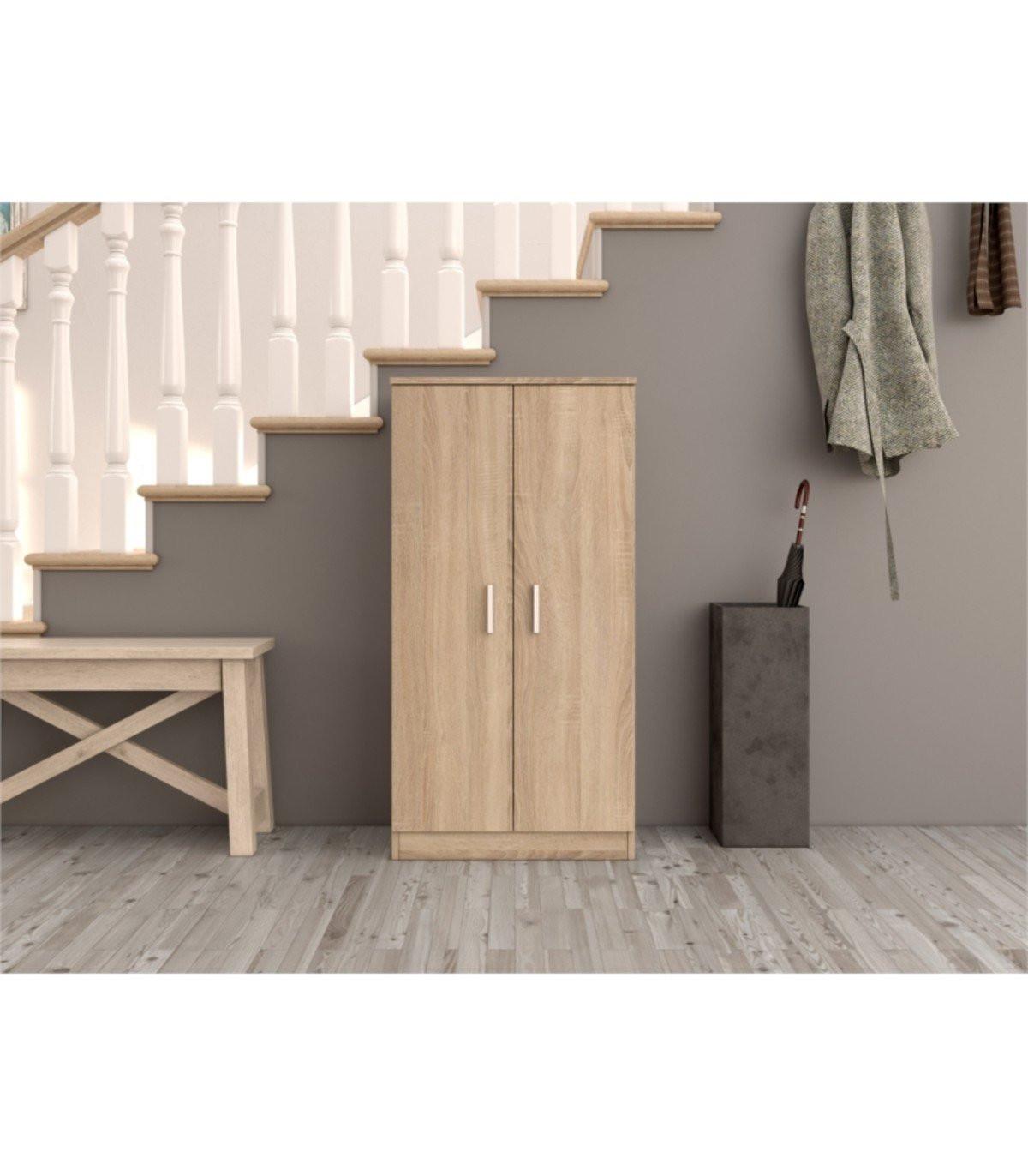 SCHUHSCHRANK 2 Türen (30 Paar) Zapateros - H108cm - Eichefarben, Holzwerkstoff (36/108/11.8cm) - Calicosy