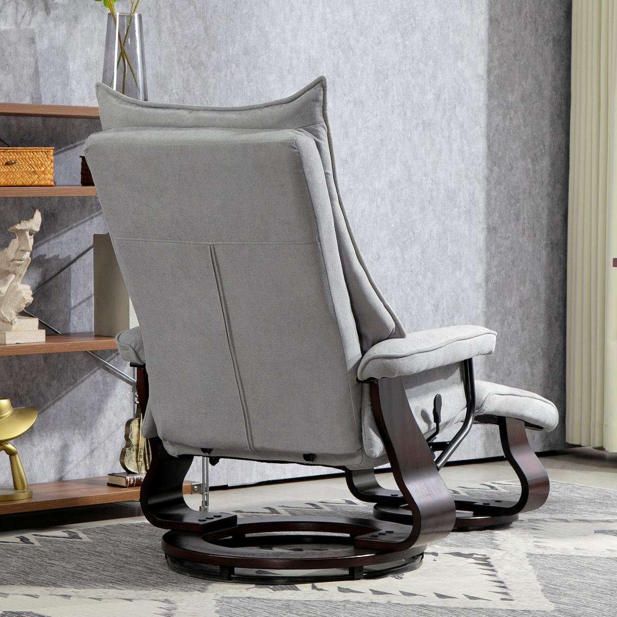 RELAXSESSEL mit Hocker, Drehbar Fernsehsessel mit Liegefunktion Samtoptik - Dunkelbraun/Grau, Holz/Textil (87/113/81cm) - HOMCOM