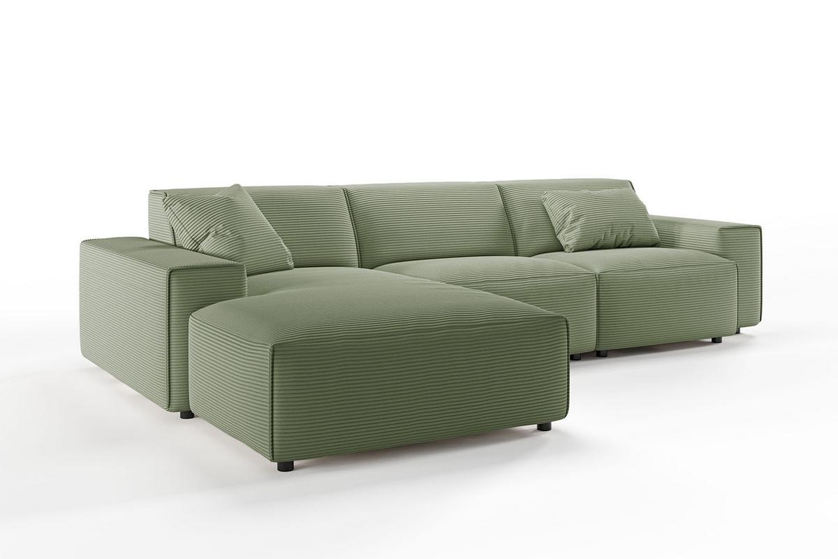 ECKSOFA RANI Grün Cord - Schwarz/Olivgrün, Kunststoff/Textil (299/189cm) - KAWOLA