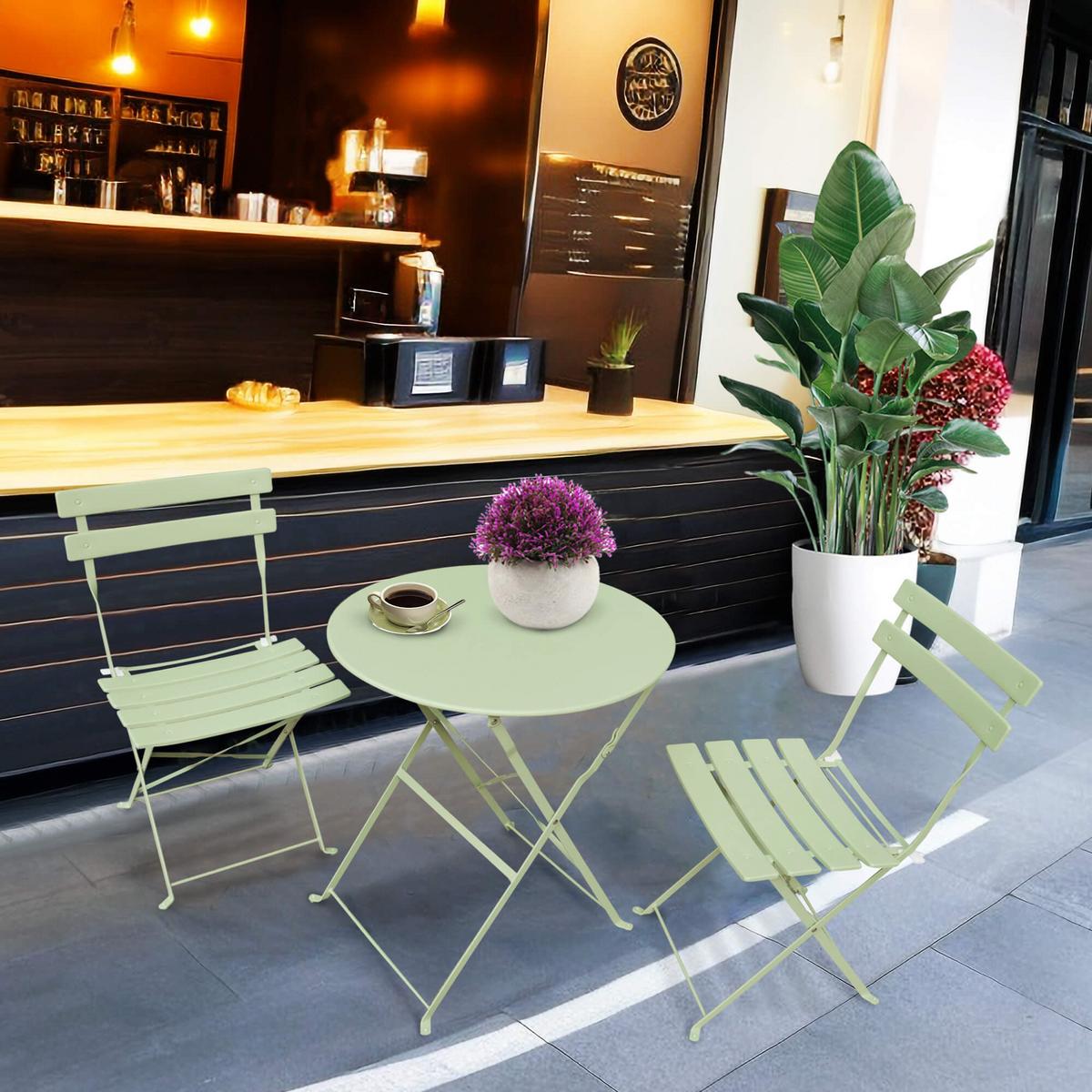 KLAPPTISCH mit Klappstühlen, Set Grün 42/81/42 - Olivgrün, Metall - RAUMHIRSCH FURNITURE