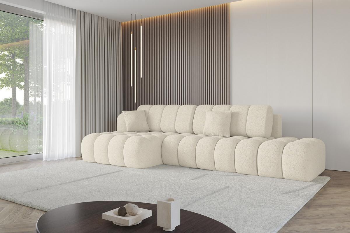 ECKSOFA mit Schlaffunktion Ottomane Links OLEA-L2 321x164x75 Creme Tissu - Creme/Schwarz, Holzwerkstoff/Kunststoff (321/164cm) - ALTDECOR