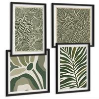 BILDER SET 4er Set - 50x50 cm & 40x60 cm Schwarzer Rahmen - Blattmuster und wellenförmige Formen - Schwarz, Kunststoff (50/50cm) - TULUP