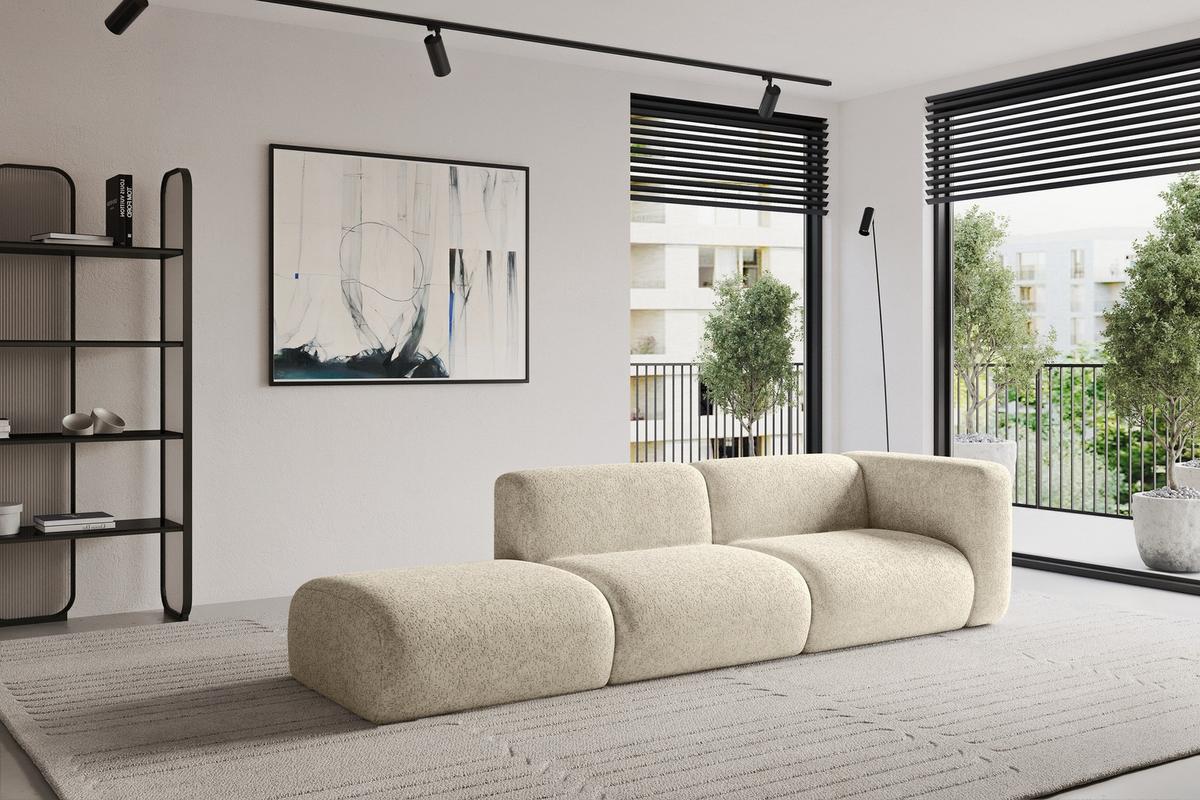 SOFA Ottomane Rechts MIRA-S3 296x89x70 Creme Velours - Creme/Schwarz, Holzwerkstoff/Kunststoff (296/70/89cm) - ALTDECOR