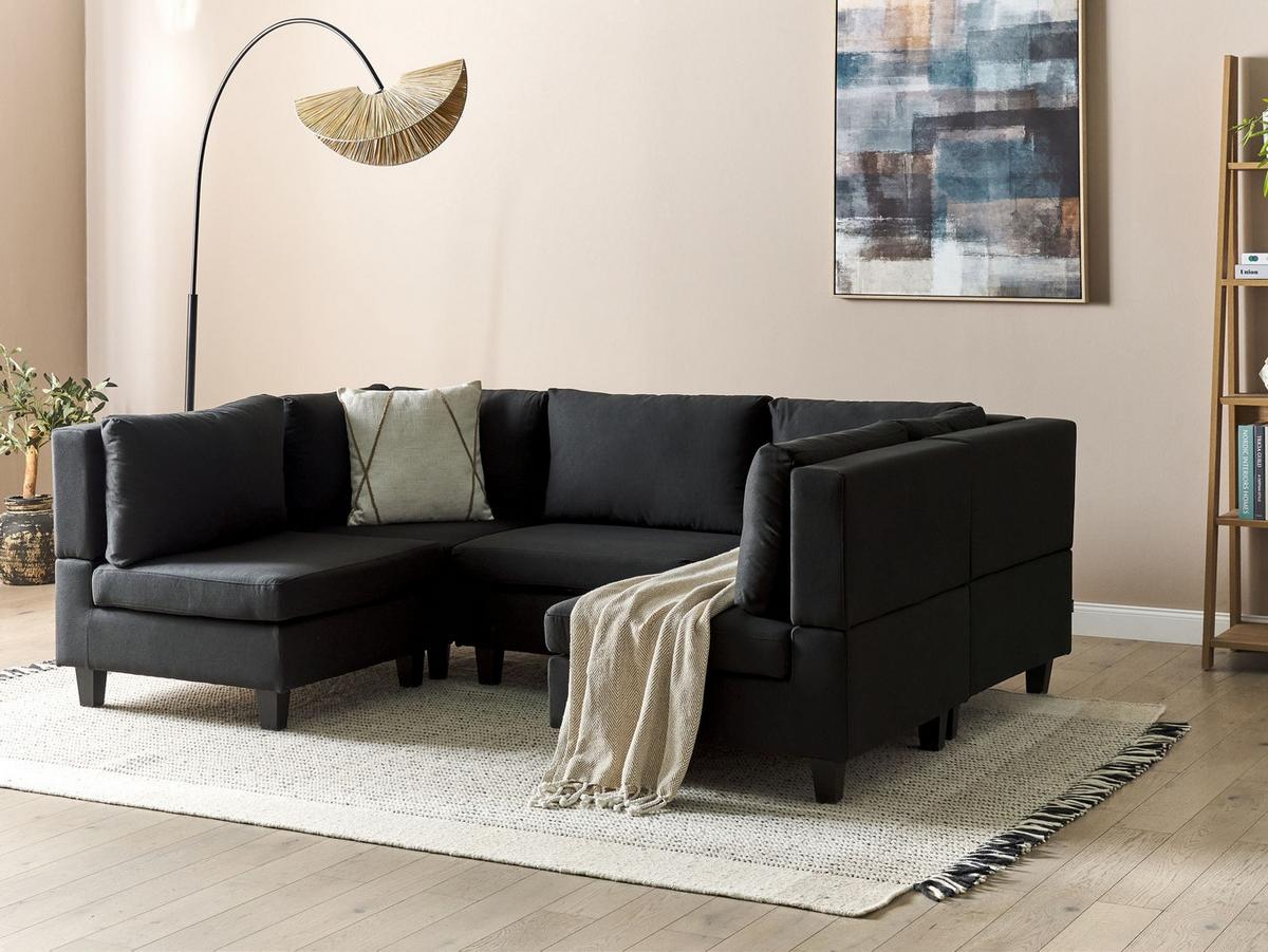 5-SITZER-MODULSOFA U-förmiges Schwarz Stoff Unstad - Schwarz, Textil (228/72/76cm) - Beliani