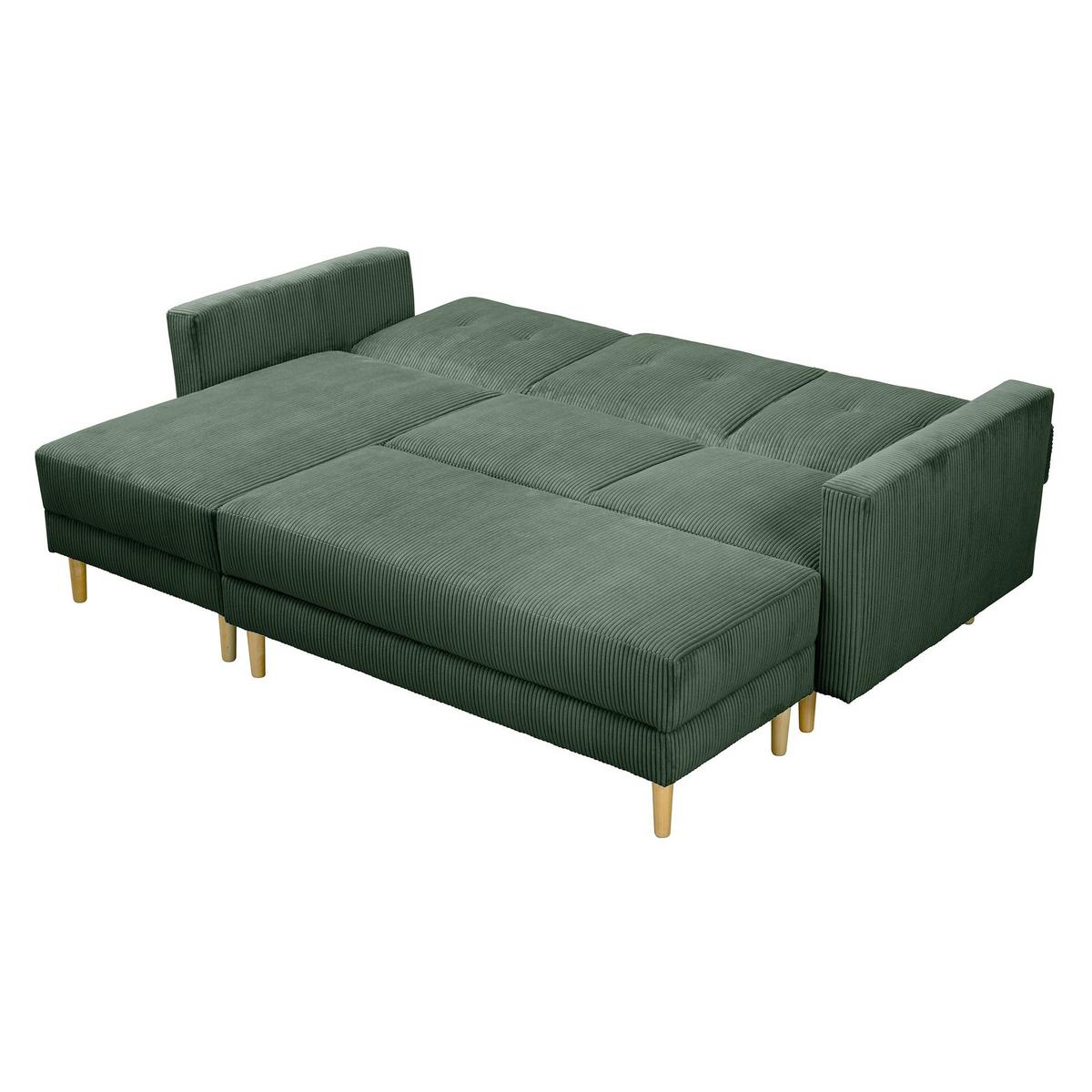 FUNKTIONSSOFA mit Hocker Kattie Cordstoff dunkelgrün - Dunkelgrün, Kunststoff (144/230cm) - 58aufmkessel