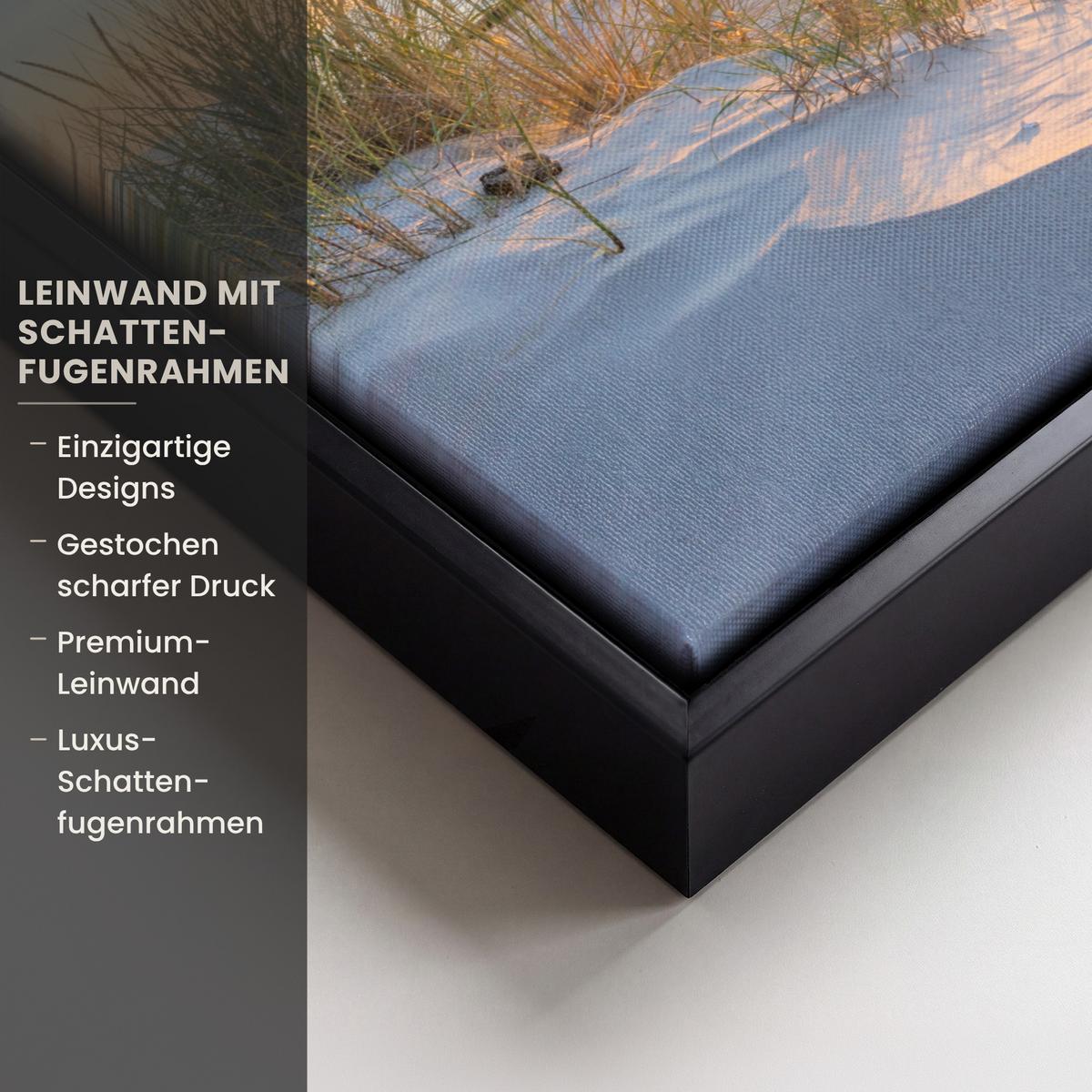 LEINWAND Bilder mit Rahmen - Strand - Sonne - Düne - Gras - Sand - Horizont - 30x20 - Hellblau, Textil (30/20cm) - MuchoWow