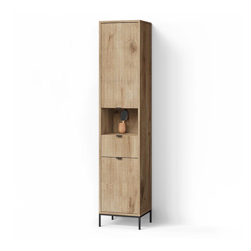 BADSCHRANK ATERNO Viking Oak 40 x 190 cm mit Tür und Schublade - Eichefarben, Holzwerkstoff (40/190/35cm) - Livinity®