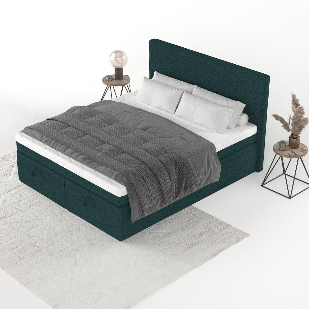 BOXBETT Zalla 140/200 cm Grün im Riva Stoff - Schwarz/Grün, Holz/Holzwerkstoff (140/200cm) - AltaBeds