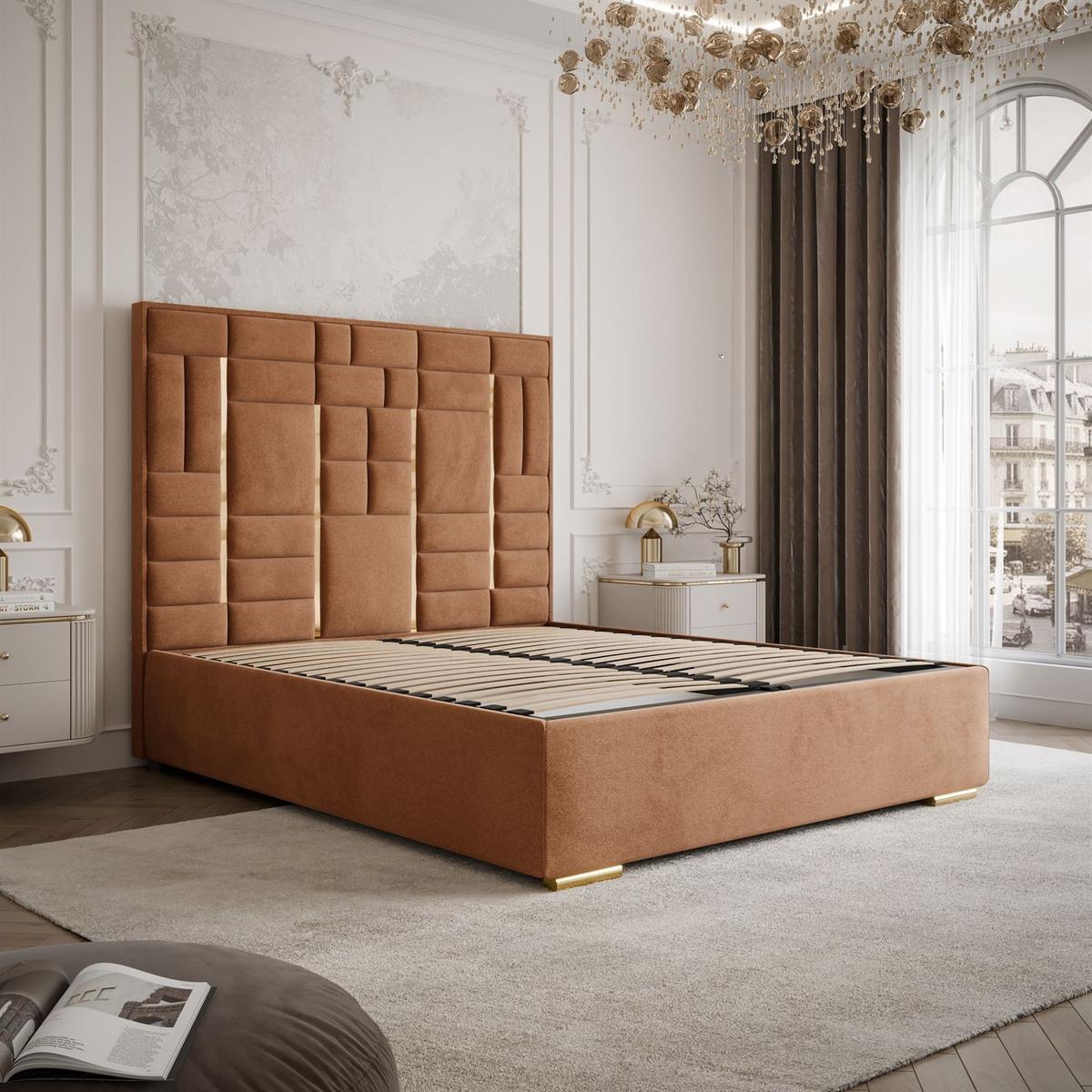 POLSTERBETT BRIGITTE GOLD mit Bettkasten 160x200 cm Element 09 - Orange, Textil (160/200cm) - Lookway