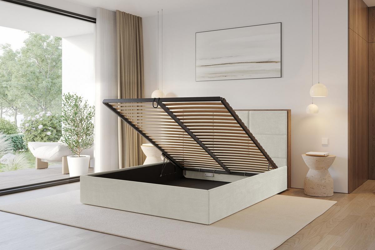 POLSTERBETT mit Bettkasten und Lattenrost, Boxbett ohne Matratze - LILA 140x200 Creme - Creme, Holzwerkstoff/Textil (140/200cm) - ALTDECOR