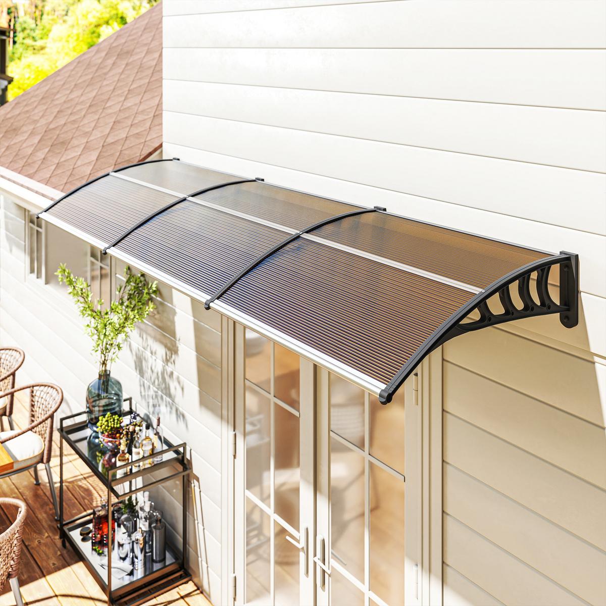 PULTVORDACH Polycarbonate Aluminium Braun Schwarz - Schwarz, Kunststoff/Metall (96/27/303cm) - Outsunny