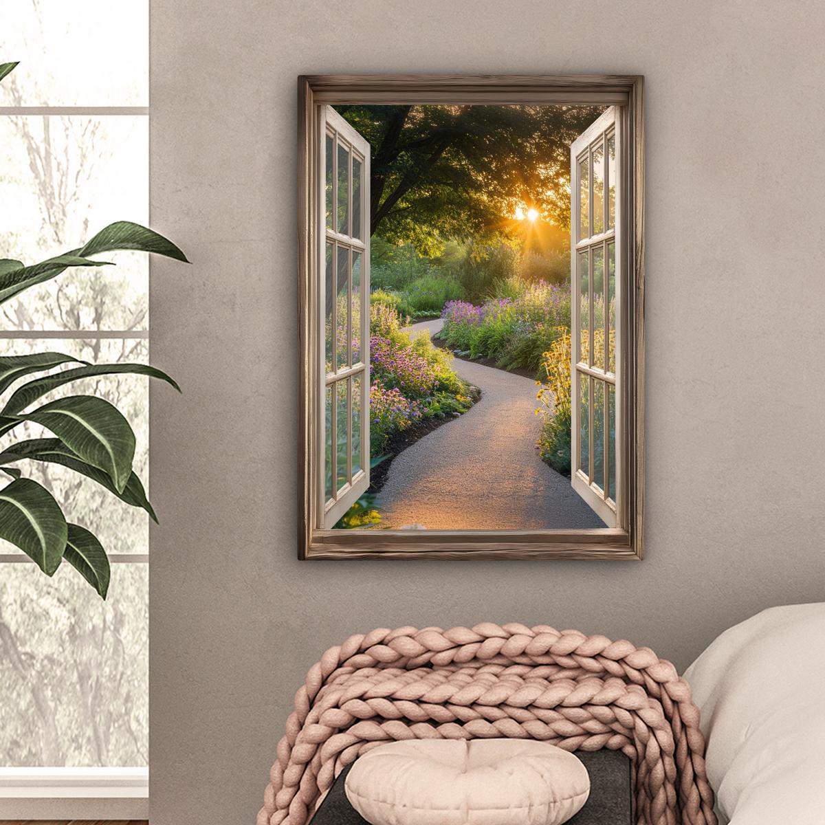 LEINWANDBILD Aussicht - Blumen - Natur - Sonne - Weg Wandbild Wohnzimmer 60x80 cm - Hellgelb, Textil (60/80cm) - MuchoWow