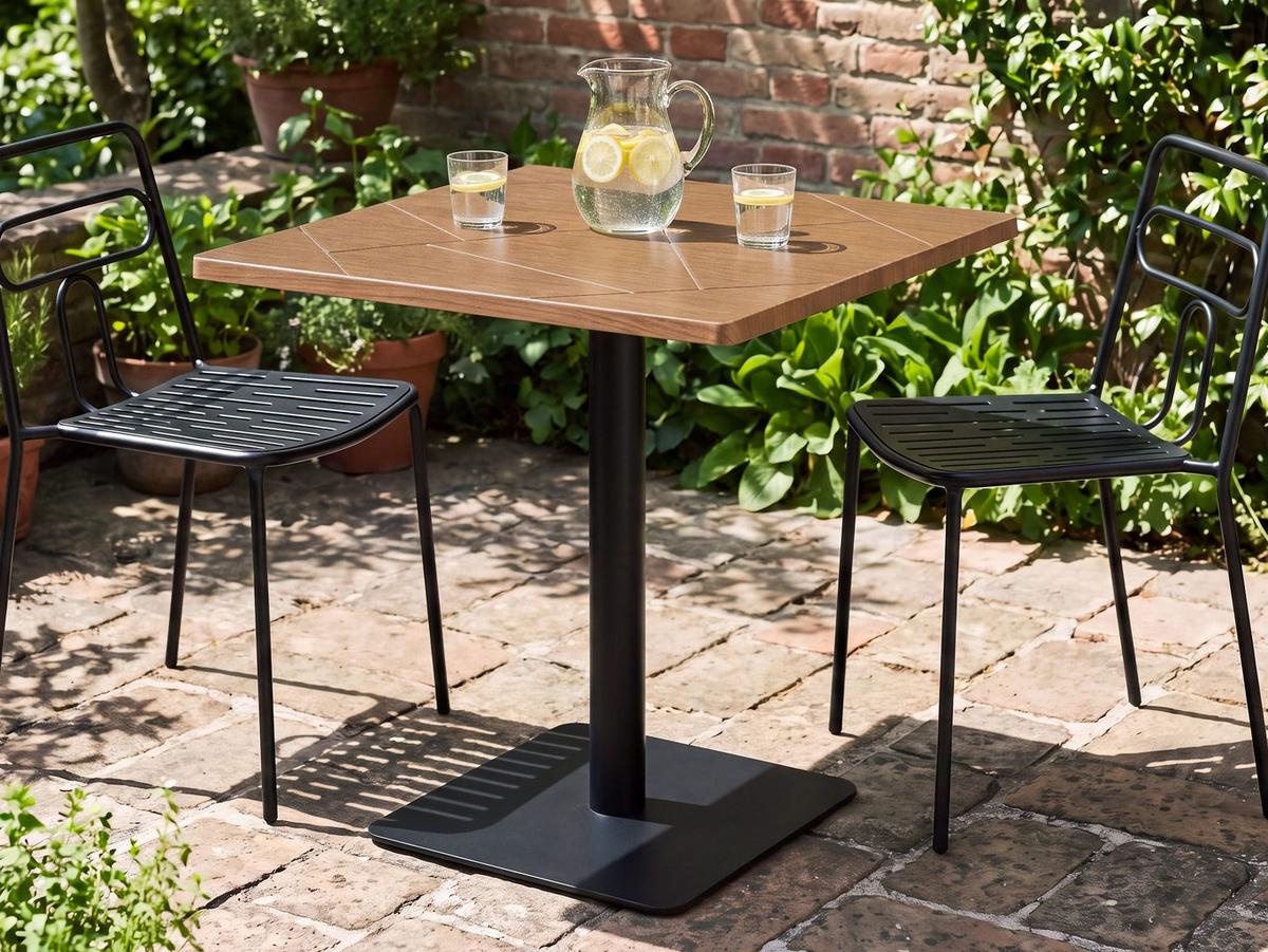 BISTROTISCH 60/60 cm Metall Schwarz Stintino - Schwarz/Braun, Metall (60/60/73cm) - Beliani