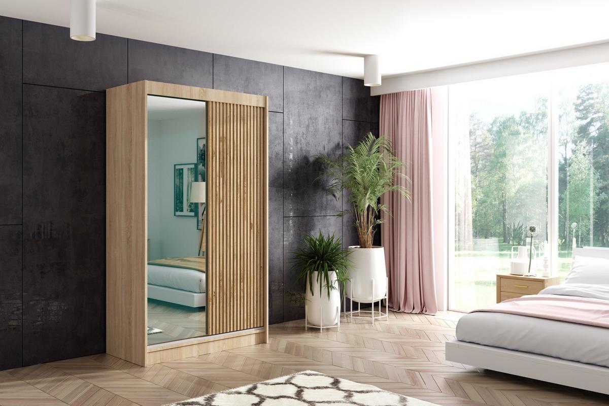 KLEIDERSCHRANK VILAN mit Spiegel/LED - 120 cm - Sonoma Eiche|Eichefarben - Eichefarben/Sonoma Eiche, Holzwerkstoff (120/215/61cm) - ALTDECOR