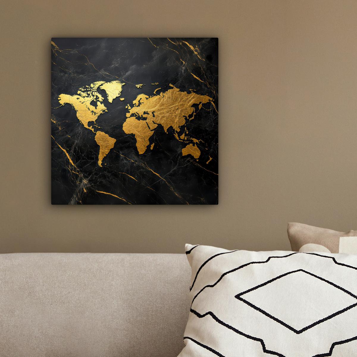 LEINWANDBILD Weltkarte - Gold - Marmor Deko Wohnzimmer 20x20 cm - Goldfarben, Textil (20/20cm) - MuchoWow