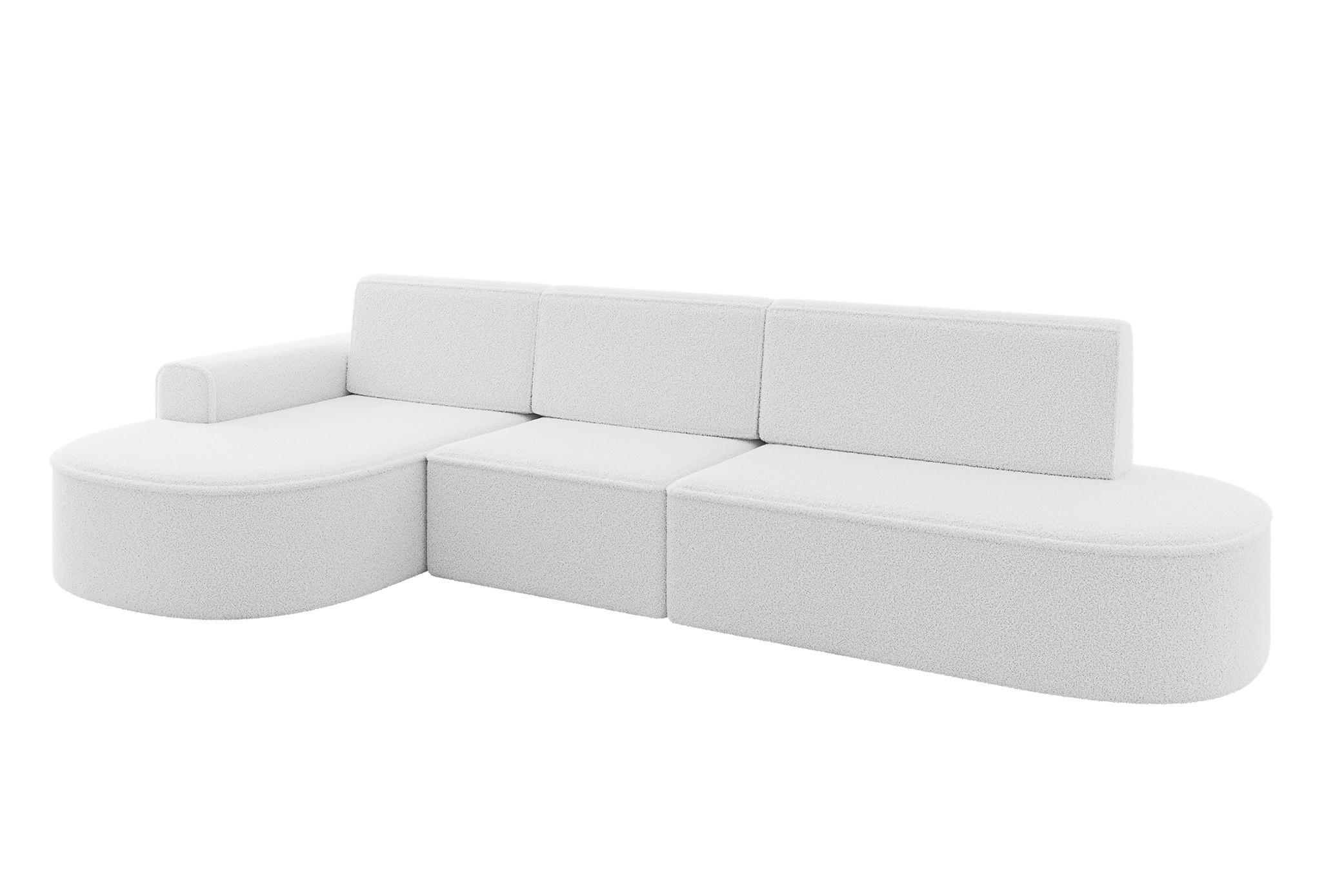 ECKSOFA mit Schlaffunktion Ottomane Links MARI L2-S 368X167X85 Weiß Bouclé - Schwarz/Weiß, Holzwerkstoff/Kunststoff (368/167cm) - ALTDECOR