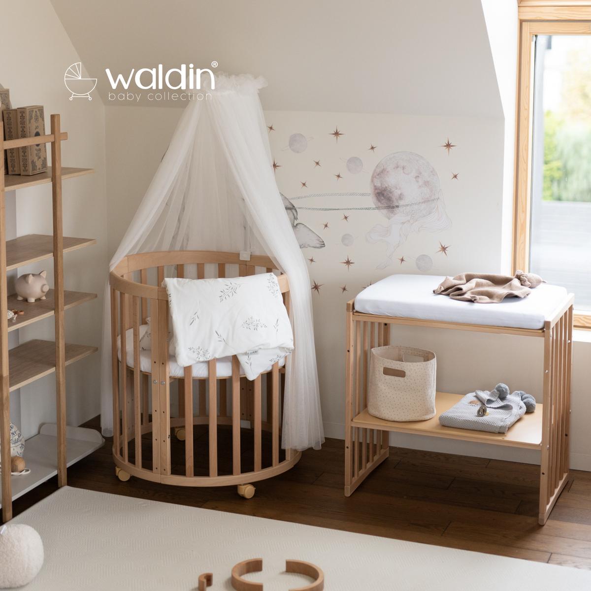 BABYBETT NATUR OVAL 7in1 mit Matratze und Himmelset - Naturfarben/Weiß, Holz/Textil (73/125cm) - waldin