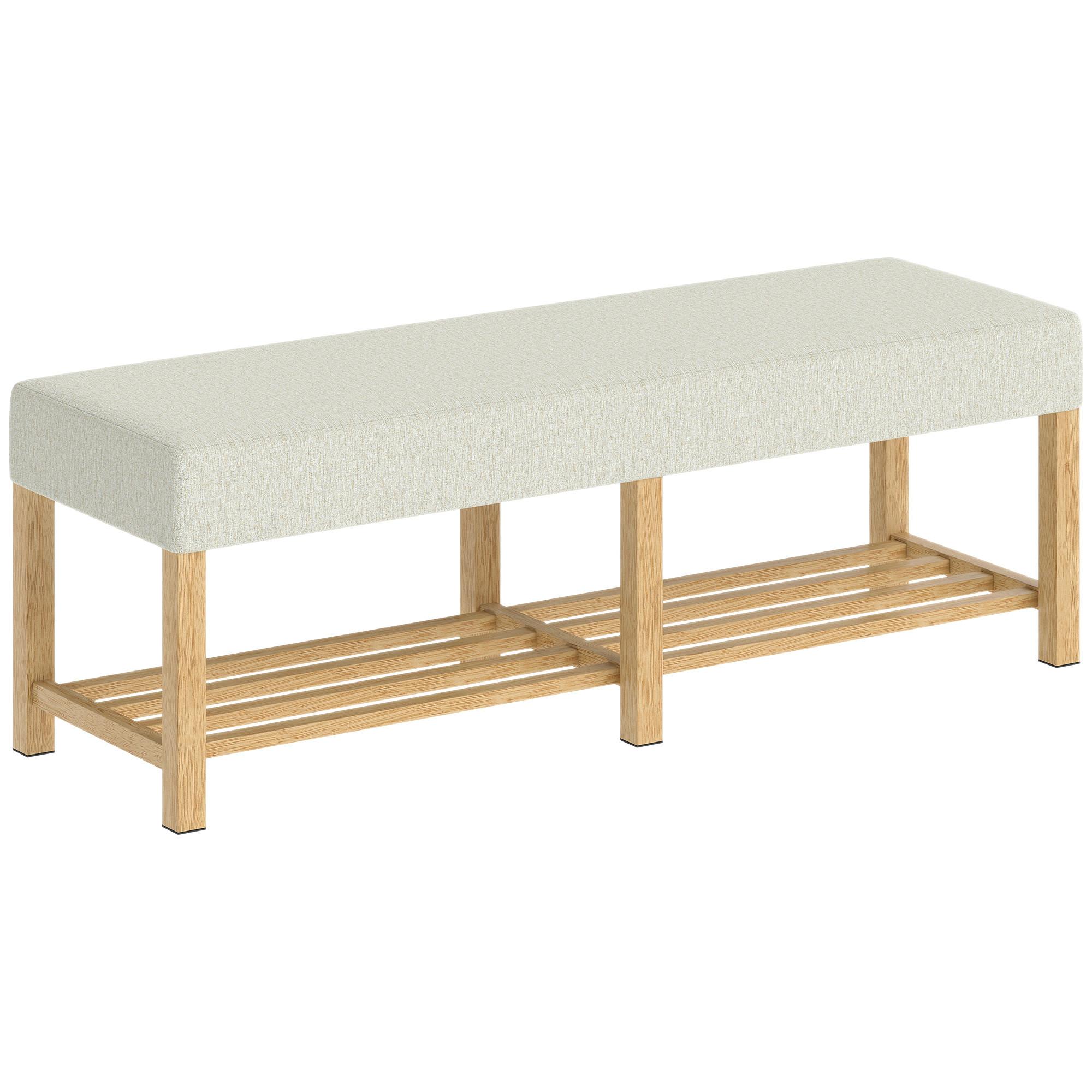 SCHUHBANK Kautschukholz Polyester Cremeweiß - Creme, Holz (140/48/44cm) - HOMCOM