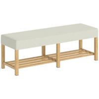 SCHUHBANK Kautschukholz Polyester Cremeweiß - Creme, Holz (140/48/44cm) - HOMCOM