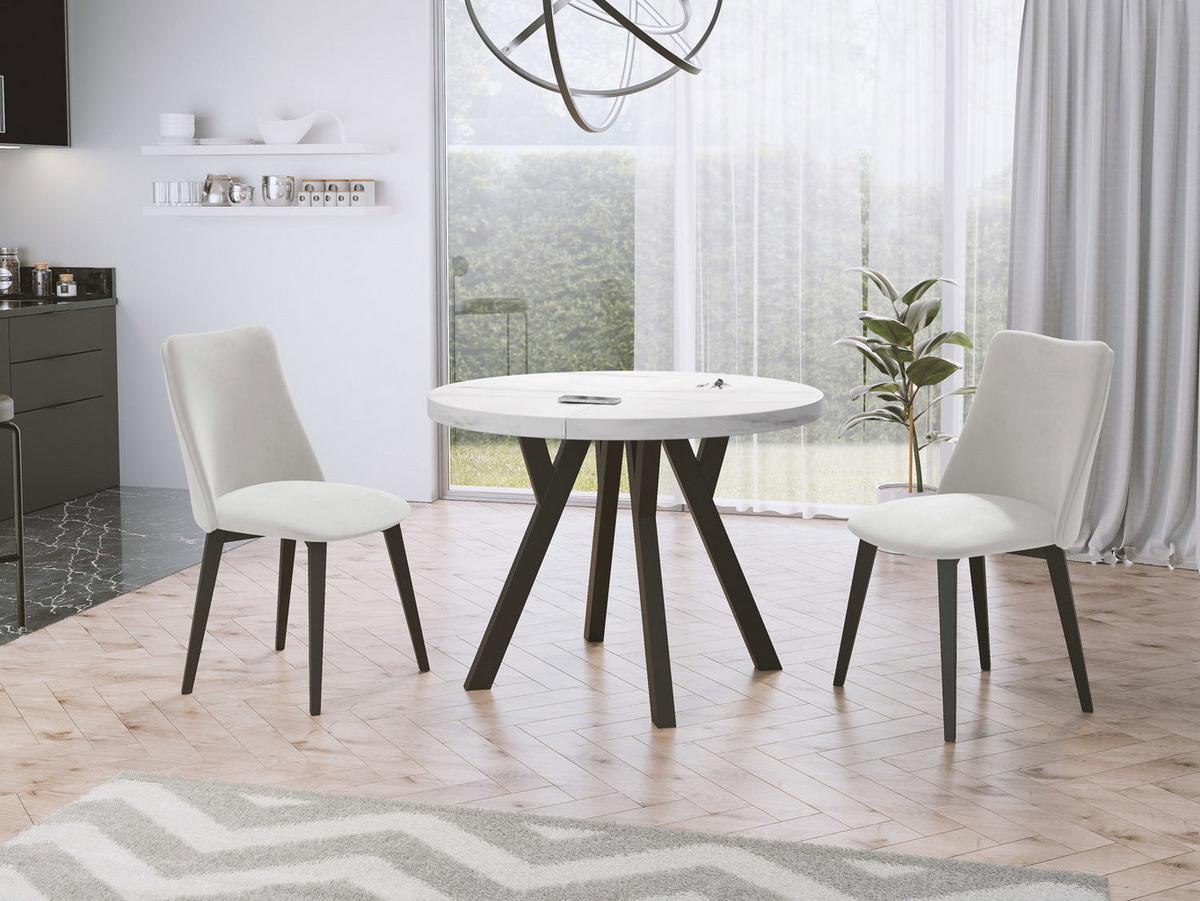 ESSTISCH Twixy runder ausziehbarer, Marmor Weiß 100-150/100/76 cm - Ecru/Schwarz, Holz/Holzwerkstoff (100/150/76cm) - WFL GROUP