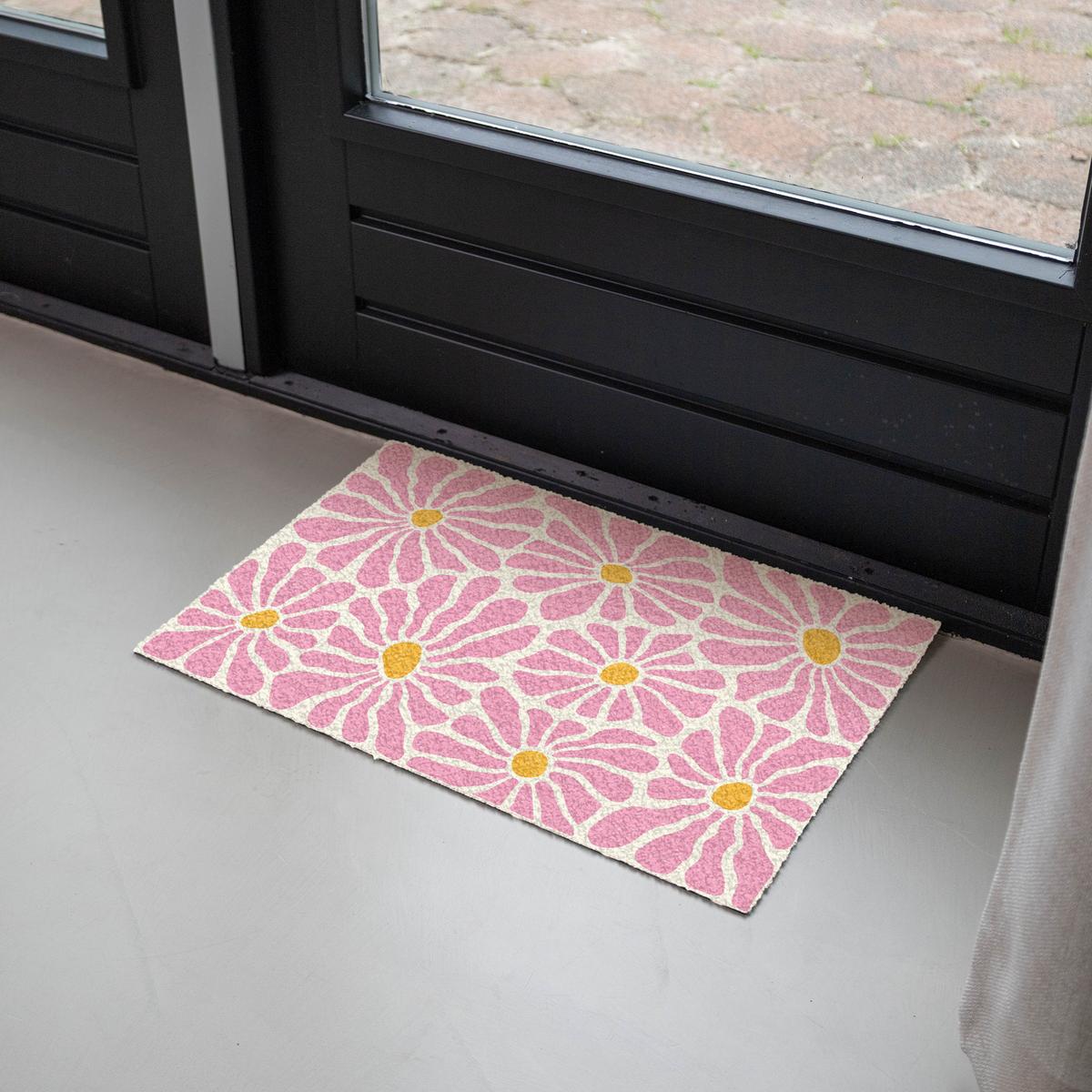 FUSSMATTE Blumen - Muster - Rosa - Beige - Orange Sauberlaufmatte 60x40 cm - Rosa, Kunststoff (60/0.4cm) - MuchoWow