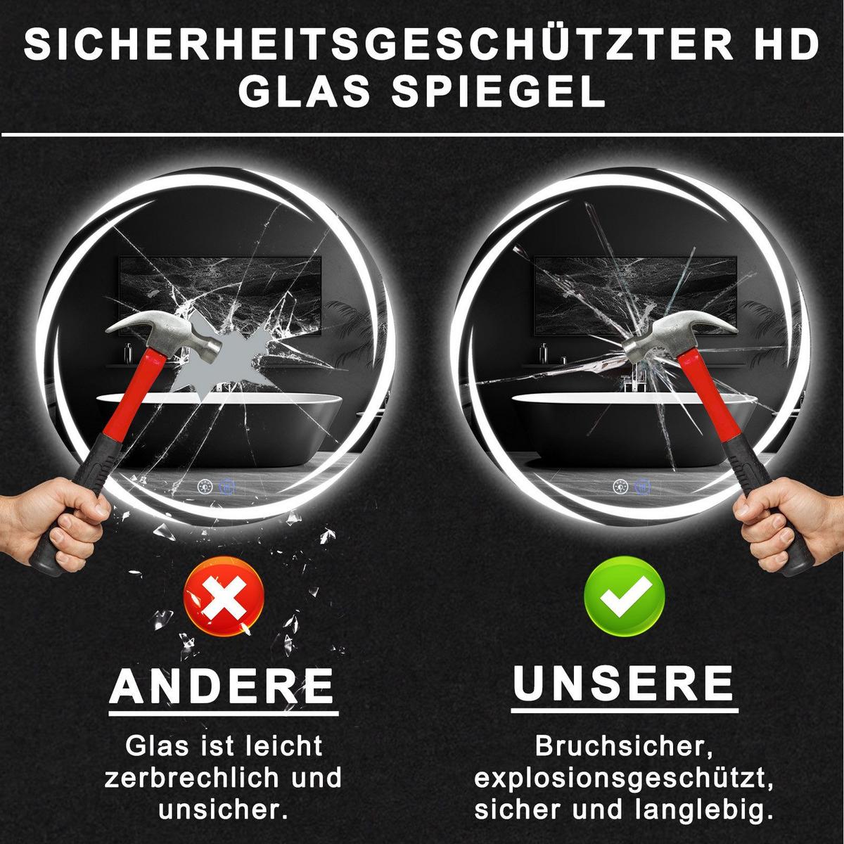 BADEZIMMERSPIEGEL Redick mit LED-Leuchte Ø80 cm - Weiß, Glas (80/2.4/80cm) - Nettlife