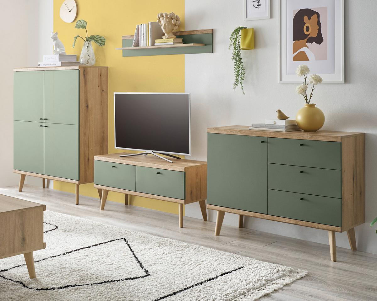 WANDBOARD Salbei, Evoke Eiche, Wandregal 107 cm skandinavisches Design - Eichefarben/Salbeigrün, Holzwerkstoff (107/20/19cm) - Furn.Design