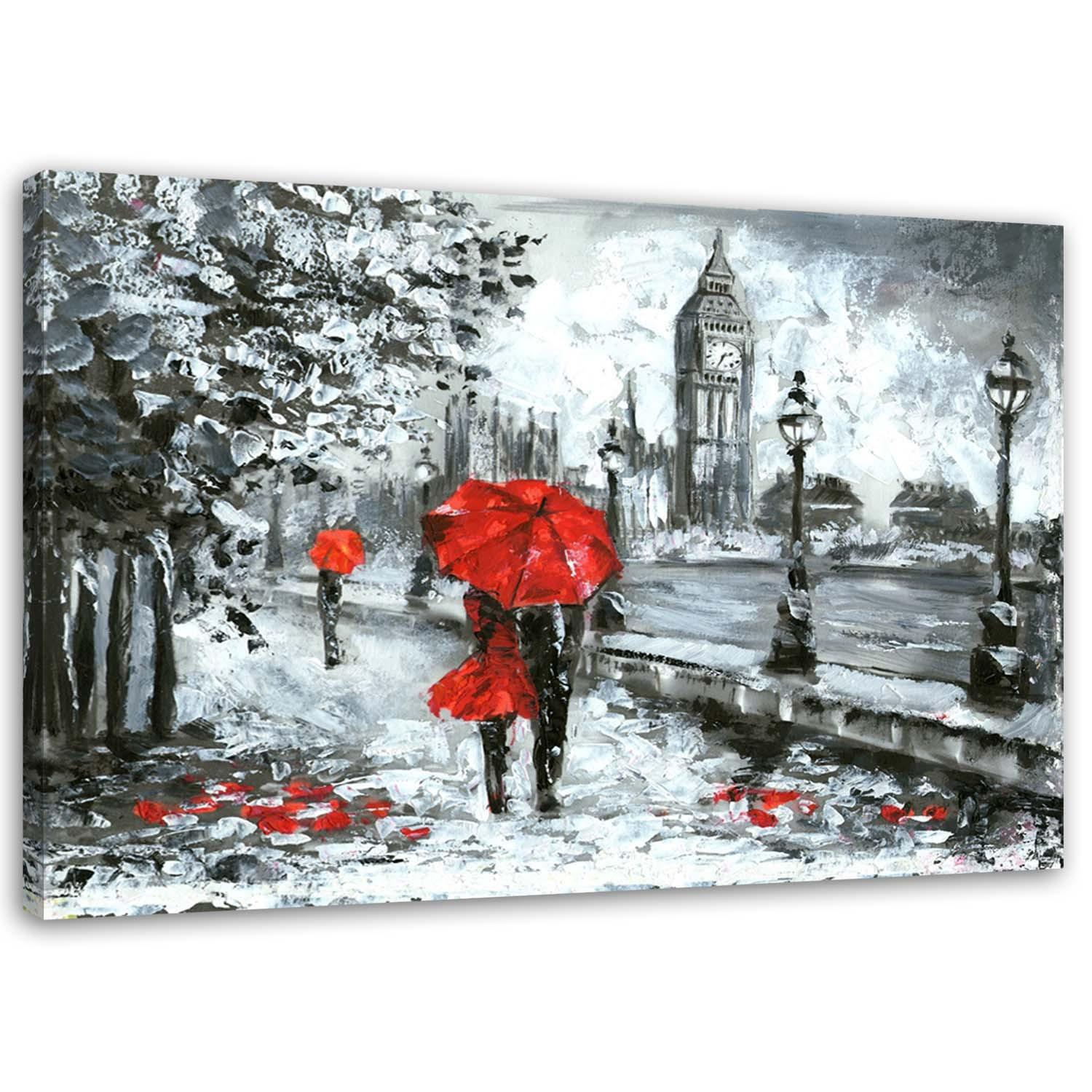 BILD Ein Spaziergang in London 90x60cm - Rot, Textil (90/60cm) - Feeby