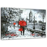 BILD Ein Spaziergang in London 90x60cm - Rot, Textil (90/60cm) - Feeby