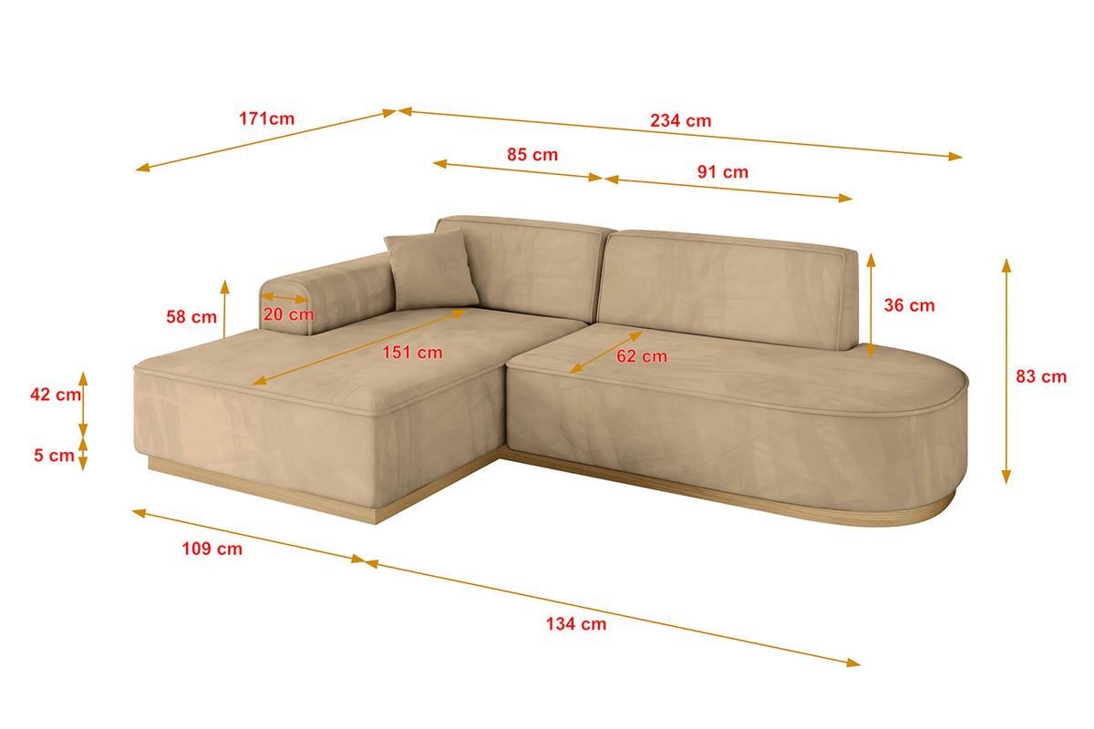 ECKSOFA Ottomane Links IREA-L1-v2 - 234x171x83 cm Beige - Beige, Holzwerkstoff/Textil (234/171cm) - ALTDECOR