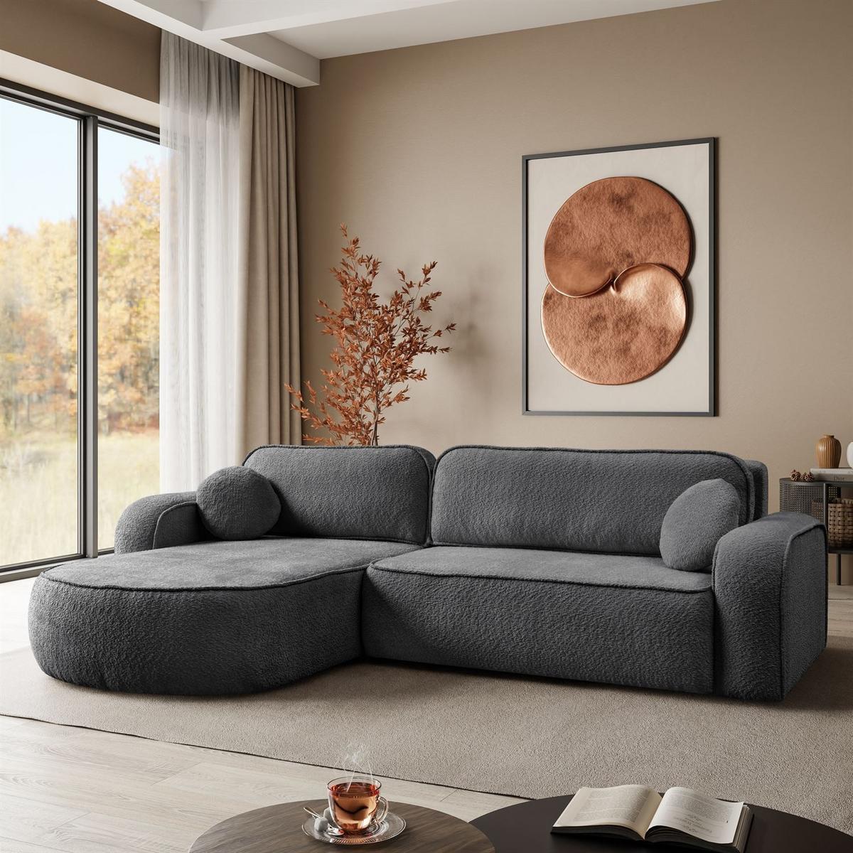 ECKCOUCH VENUS II mit Bettkasten, Coral 80 - Dunkelgrau, Textil (275/178cm) - Lookway