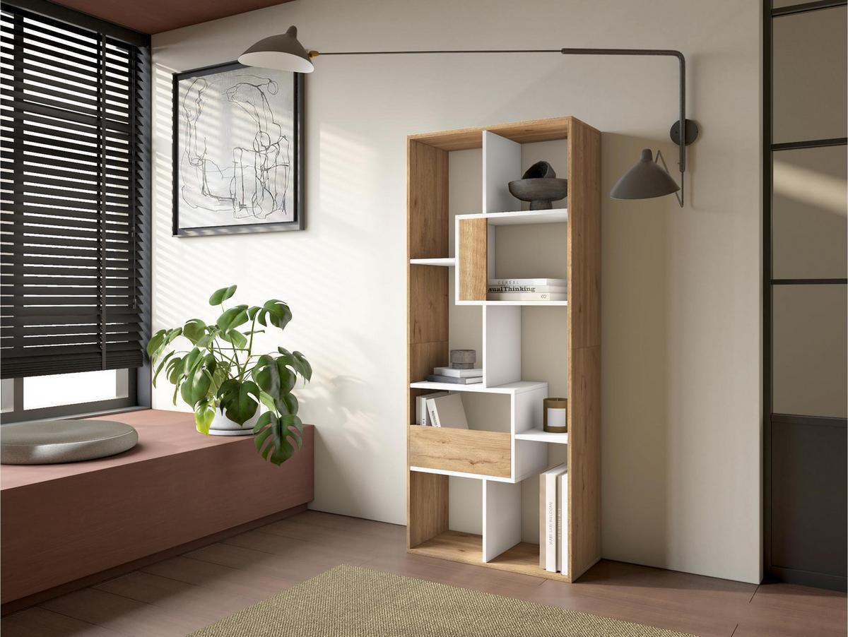 REGAL Bibliothek, Eiche und weiß, 67/31/162cm - Eichefarben/Weiß, Holzwerkstoff (67/162/31cm) - Skraut Home