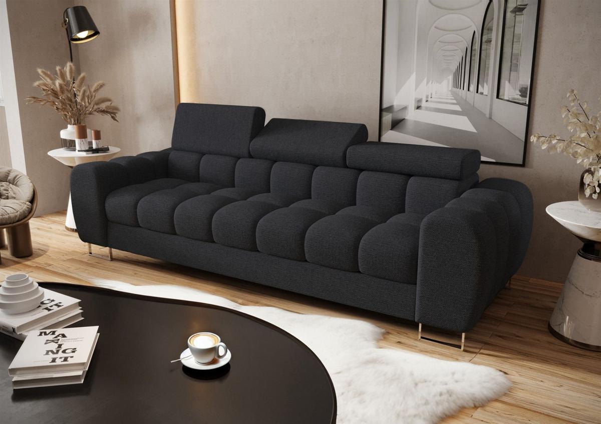 SOFA 3-sitzer Bastien In Stoff Aragon - Schwarz, Holzwerkstoff/Textil (265/95/97cm) - Fun Möbel